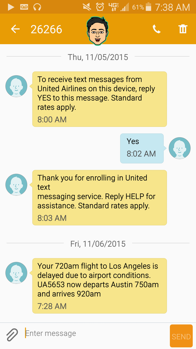hungnuts's tweet photo. Thanks @united for the text delay alert after my departure time. Cmon guys! https://t.co/rQvkmkOf5j