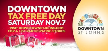 <a href="/DowntownStJohns/">Downtown St. John's</a> Annual Tax Free Day tomorrow! Over 70 shops participating many open to 9 pm.tinyurl.com/nkdwrsa