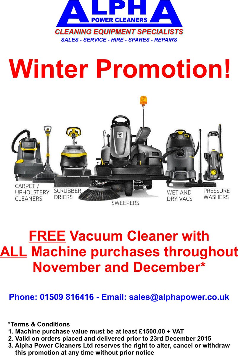alpha_powerltd's tweet photo. Alpha's winter promotion is now live. Free Vacuum Cleaner with machine purchases until Christmas. See flyer for info https://t.co/DKVi2h3XrZ