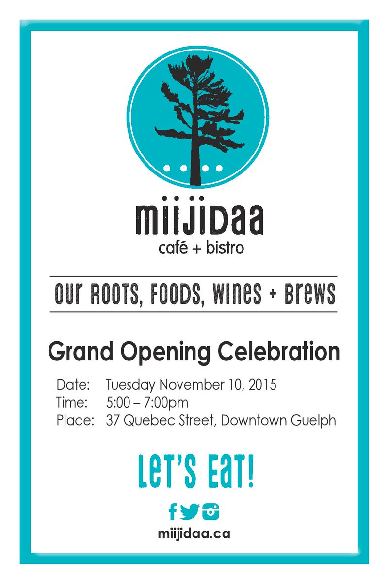BobDesautels's tweet photo. Grand Opening Celebration on Tuesday #Nov10 ".@miijidaa" 37 Quebec Street. Hope to see you there! #LetsEat https://t.co/LbTiHzBUZj