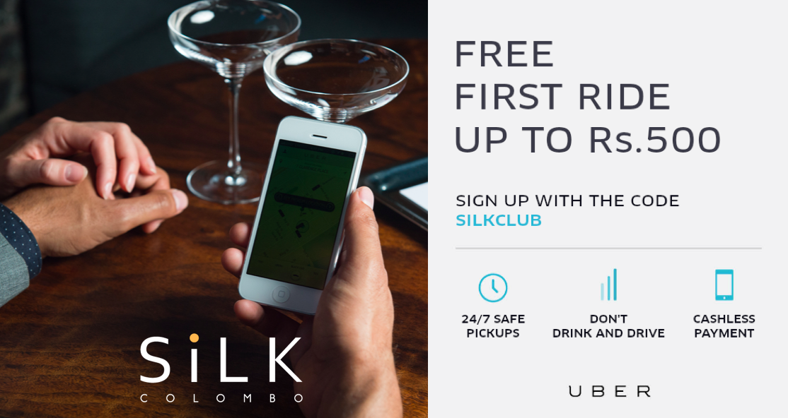 SilkCmb's tweet photo. You can take @Uber_SL home tonight ;-) #UberLove #SilkColombo #Colombo #SriLanka #lka https://t.co/pGMTdKHNcY