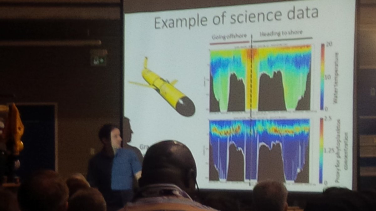 ACADA_Atlantic's tweet photo. Adam Comeau, Lead Glider Tech, describing @OceanTracking 
Slocum Glider capabilities https://t.co/bTi2BDcwqT