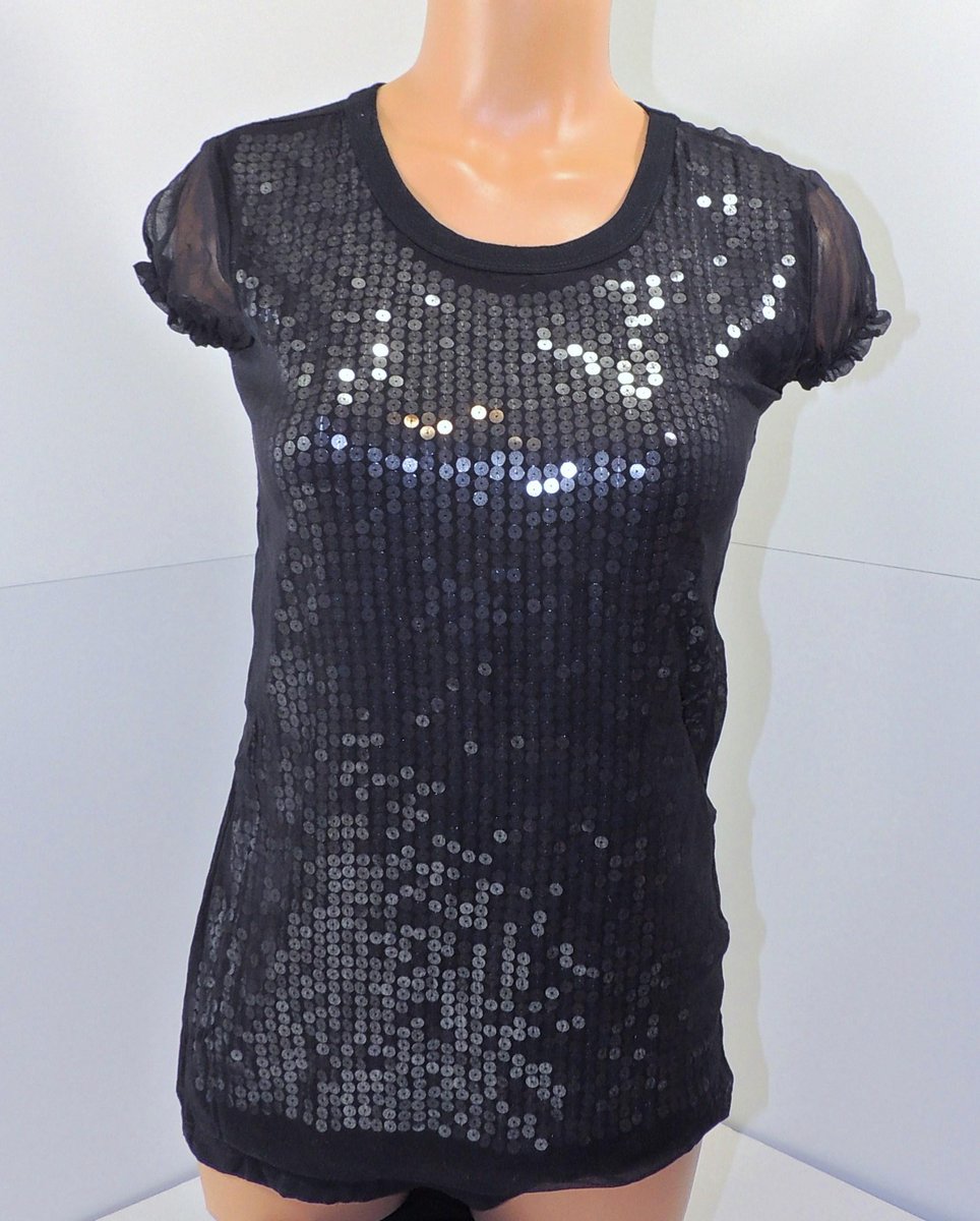 Inventory Item  Underground Music Movement Black Sheer Embellished T-Shirt Top Sz S