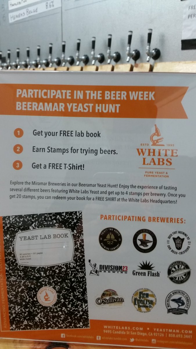 We're participating in #beeramaryeasthunt for #sdbw2015.  Come get your free lab book!  #sdbw #sdbeer <a href="/whitelabs/">White Labs</a>