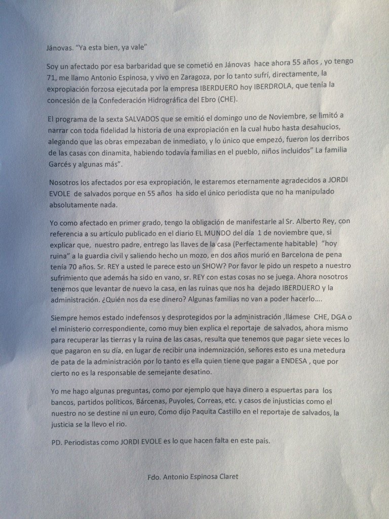 Oscar1Asin's tweet photo. Carta de mi Padre en respuesta a artículo de El Mundo tachando de manipulación el@salvadostv de Janovas @jordievole https://t.co/q1PPoNTxMK