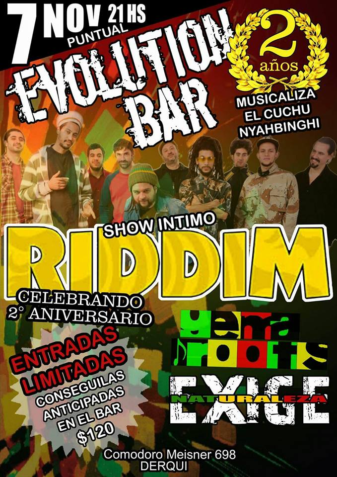 RiddimReggae's tweet photo. Este sábado 7-11 en vivo #RIDDIM en #Derqui #Pilar los esperamos en EVOLUTION BAR #MusicIsLife https://t.co/lfnSxaHWBA