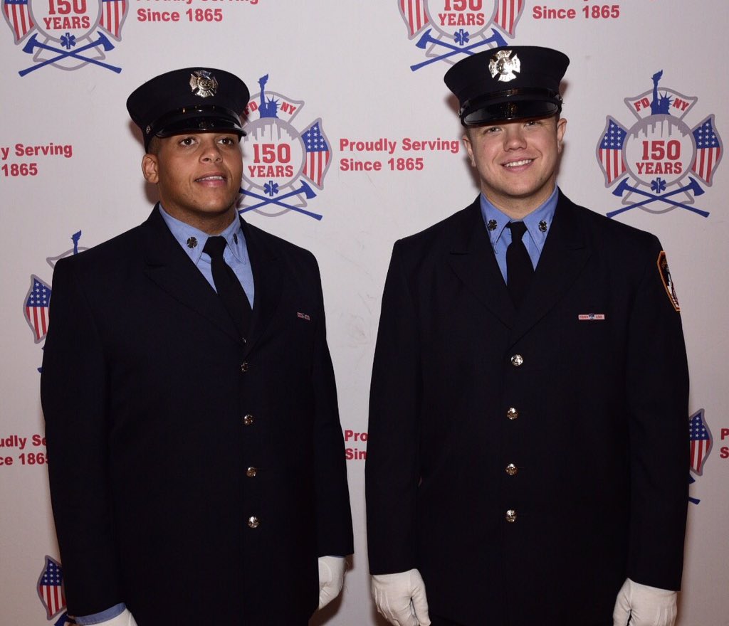 FDNY's tweet photo. #FDNY Probies Matthew Asaro and Brendan Stackpole graduate today, follow in footsteps of fathers who died on Sept 11 https://t.co/IaT376Ft07