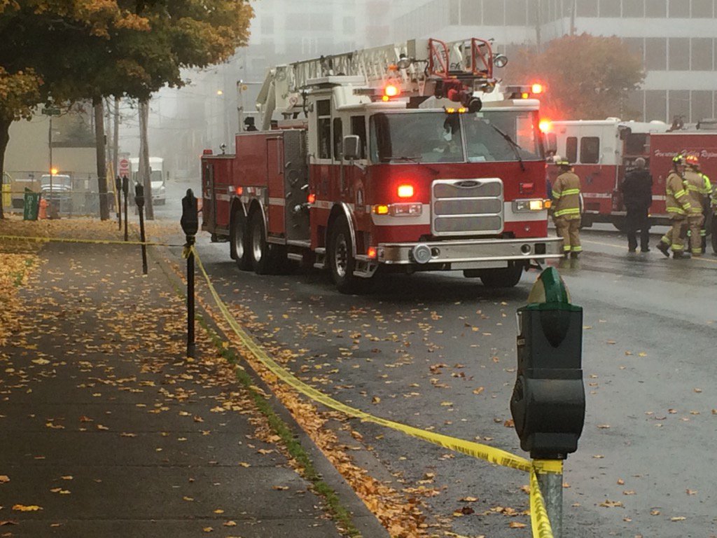 RickGrantNews's tweet photo. Hfx Fire Dept on scene of a natural gas leak south end of Hollis St. Appears to be near a demolition site. https://t.co/wAGtZWkML7
