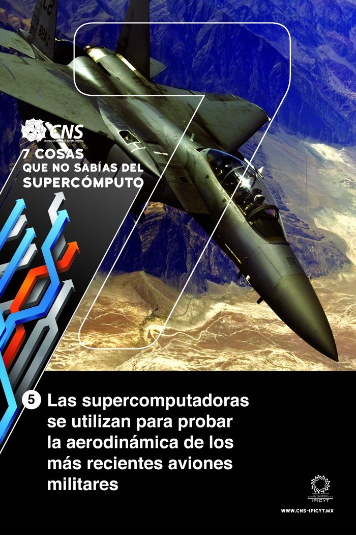 CNSIPICYT's tweet photo. 5. El supercómputo se utiliza para probar la aerodinámica de los más recientes aviones militares.

#Supercomputing https://t.co/u3n5ynkLas