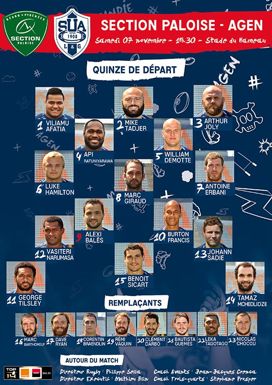 la compo <a href="/agen_rugby/">Agen Rugby - SUA LG</a> on en parle à 18h45 sur #47fm #SUAVersion47 avec <a href="/TGasc/">thierry gasc</a> @Fran4oi7 et même <a href="/DiPapet/">Di Papet</a> #SPSUA