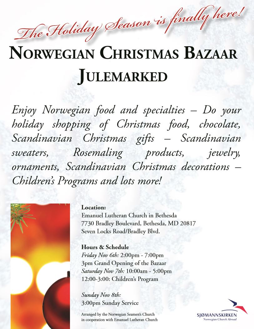 dameklubben's tweet photo. Norsk julemarked i Bethesda åpner dørene kl 1400 i dag! #norskiDC #julemarked #julebasar https://t.co/o9dGviejZE