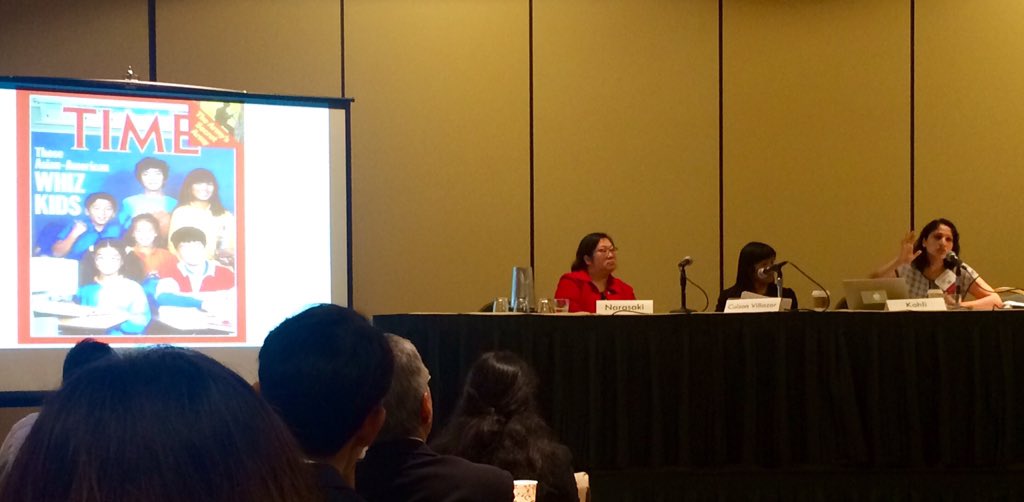 AAAJ_AAJC's tweet image. At the #INAat50 workshop, Aarti Kohli of @aaaj_alc unpacks &amp;amp; challenges the #ModelMinorityMYTH. #NAPABA15