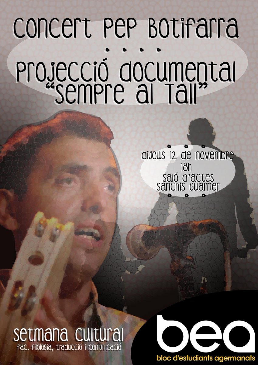 bea_UV's tweet photo. Dijous 12 a les 18h projectarem el documental "Sempre Al Tall" i a continuació tindrem un concert amb Pep "Botifarra https://t.co/PDNk74r1hp