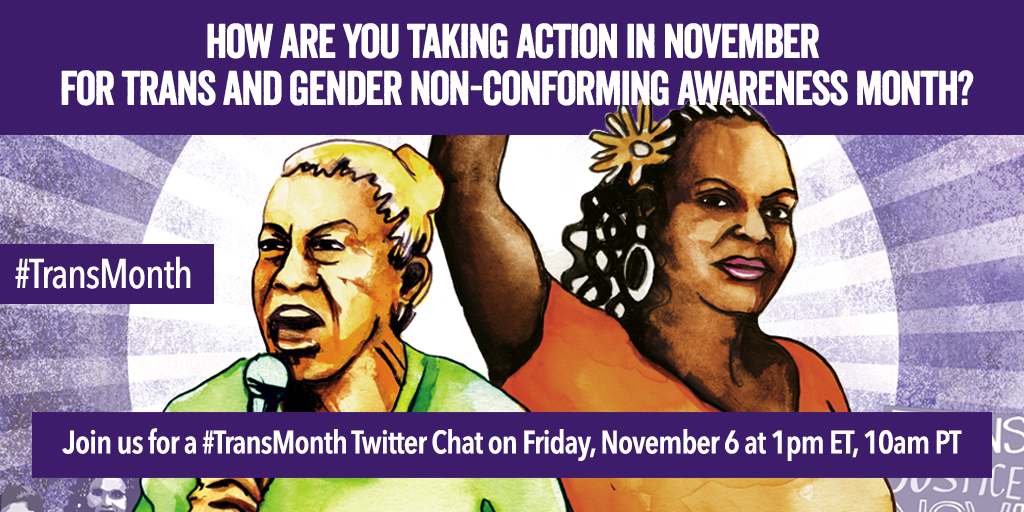 TheTaskForce's tweet image. We're starting our #TransMonth Twitter Chat in 5 minutes! Join us 1-2pm ET