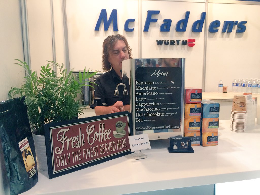 EnnsCabinetry's tweet photo. Delicious espresso care of @EspressoBella in the @wurthmcfaddens booth at #WMSTOR15. https://t.co/LEqzUsbYWH