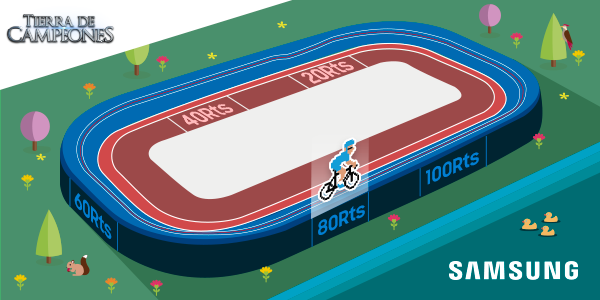 ¡A solo 20 RT de completar 80! Dale RT a @chispastrack y podrás ganarte un Kit Samsung #TierraDeCampeones