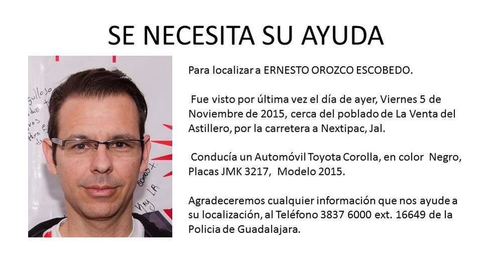 PorAmorAEllxs's tweet image. Ernesto Orozco Escobedo desapareció ayer cerca Venta del Astillero @PoliciaFedMx @PoliciaGDL @PoliciaZapopan