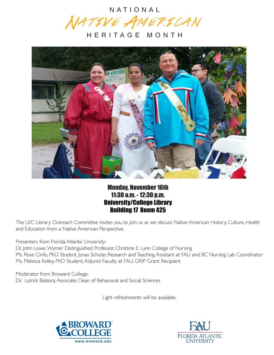 eventsatBC's tweet photo. Native American Heritage Month @BrowardCollege @BCMediaRoom @HonorsBC @NativeAmericanHistory @BCCentralCampus https://t.co/R9iKU4EluU