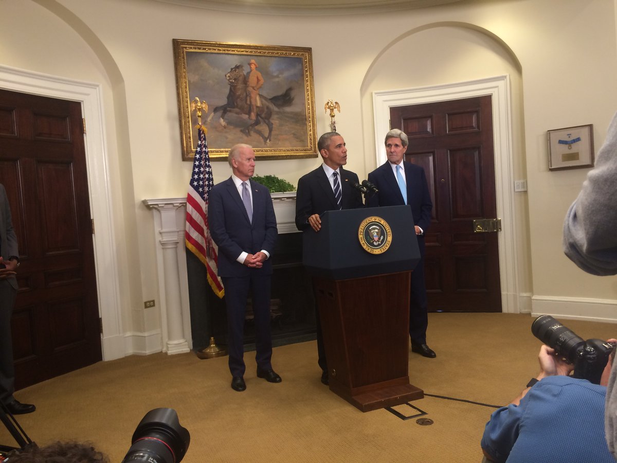 markknoller's tweet photo. Pres Obama made Keystone announcement under Teddy Roosevelt "Rough Rider" portrait. (TV Pool photo by @GarciaJon). https://t.co/9p61XwnUl3
