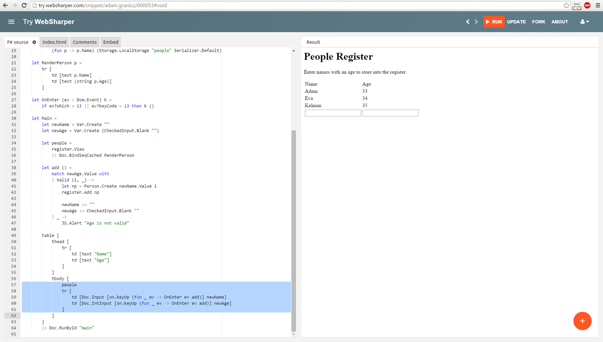 trywebsharper's tweet photo. PeopleRegister - A small application using local storage https://t.co/sHyOof924O #fsharp #html5 #javascript https://t.co/bss4Jyze9N