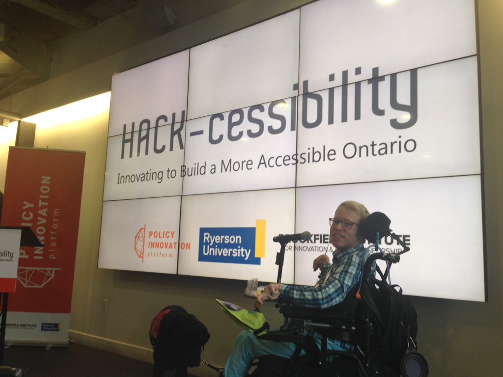 AccessNowApp's tweet image. The #accesshack is about to begin! Here&apos;s shiny @TimDRose Emcee for the event @RyersonDMZ @BrookfieldIIE