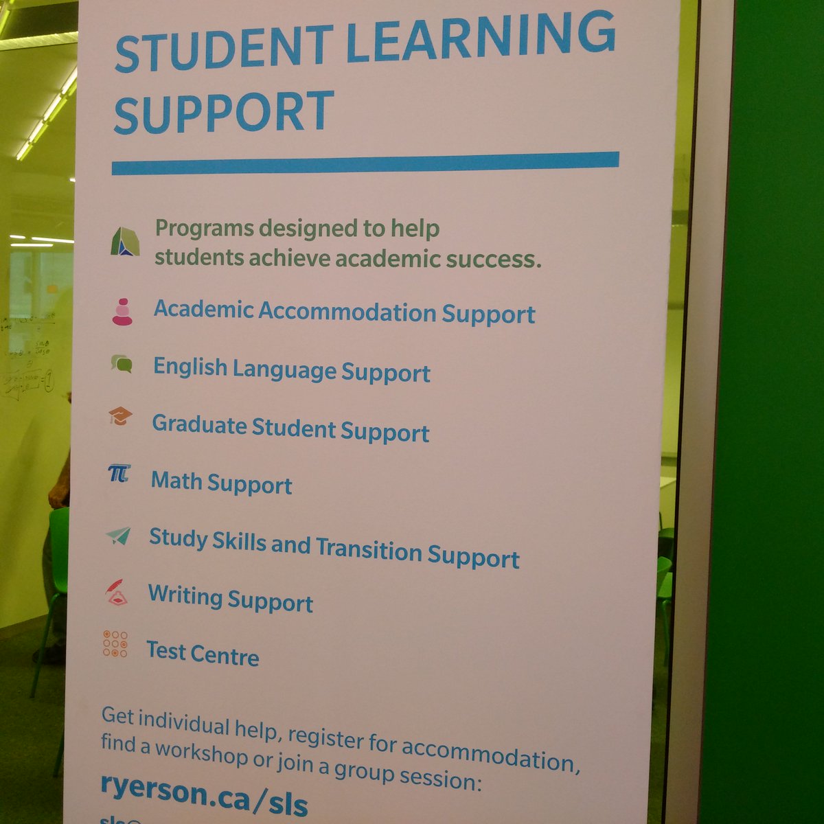 BVGuplan's tweet photo. Lots of support for students @RyersonU. Integrated into the impressive #StudentLearningCentre. #21stCenturyLearning https://t.co/UWQUUS6MEe