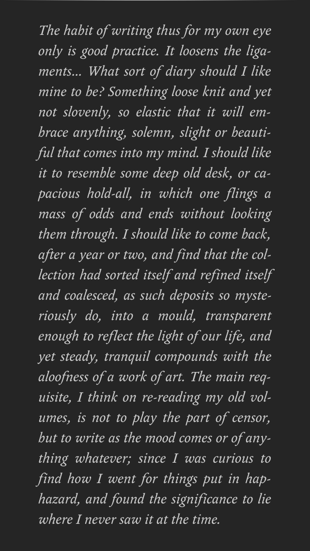 Write_Hear's tweet photo. Virginia Wolf on writing for herself #journaling https://t.co/HRzL8Lu4DN