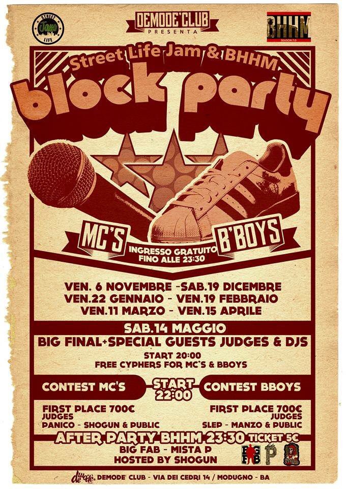 DemodeClub's tweet photo. Stasera:
#StreetLifeJam + @barihiphopmetro = #BlockParty
FREE ENTRY - Info: https://t.co/PPeFPBhBnz https://t.co/Z9PmNcazeA