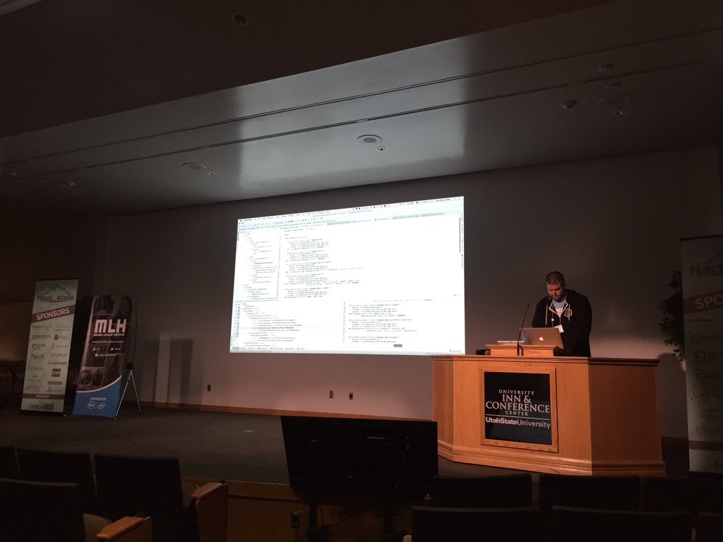 domocareers's tweet photo. Our boy @raedius lighting up @hackustate with his @scala_lang knowledge! #hackUstate #Domonation #hackUtah https://t.co/HXMznO6kb9