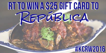 RestaurantWeek's tweet photo. LAST CHANCE! RT to enter to win $25 to #KCRW2016 participant @republica_kc. Contest ends today, good luck! https://t.co/xiClRPnL2J