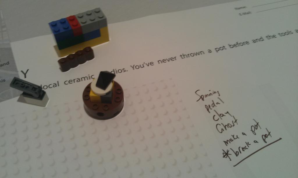 juliangautier's tweet photo. I'd go to a ceramics shop to break stuff! Used Legos to model spinning thing, pedal and a wall. #Cla2015 @G4research https://t.co/MBEbCmJ0jM