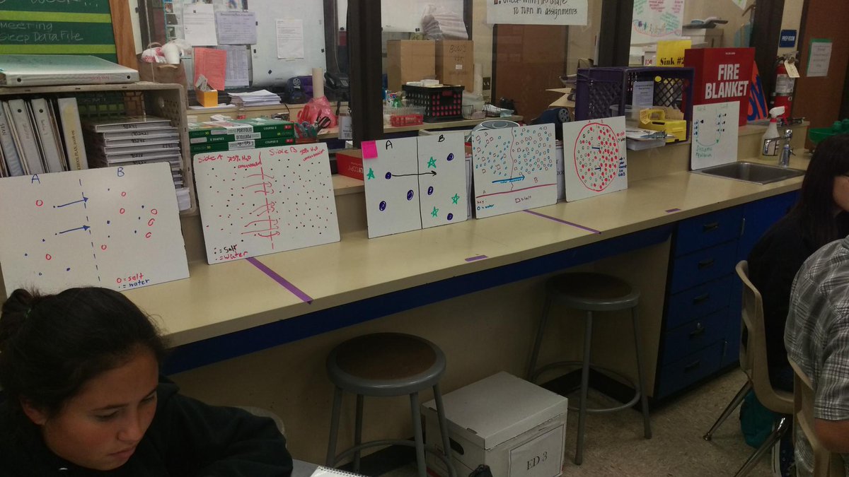 sophiestate's tweet photo. D50 (!): Frosh bio modeling osmosis on whiteboards. Small differences, but awesome thinking at work. #teach180 https://t.co/97kw7zGK2Z