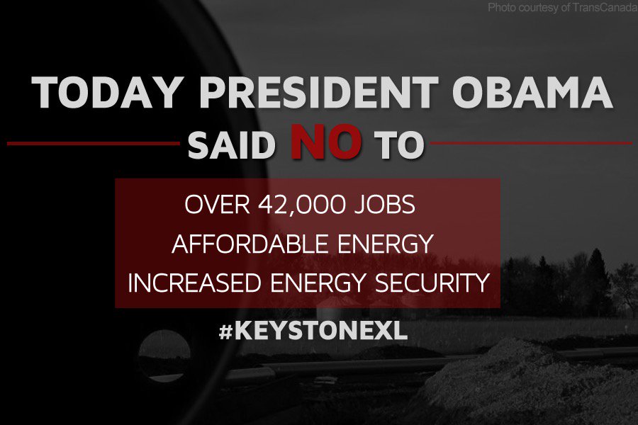 HouseCommerce's tweet photo. President Obama today said no to over 42,000 #jobs, affordable energy, & increased energy security. #KeystoneX https://t.co/dcYjwHs43M