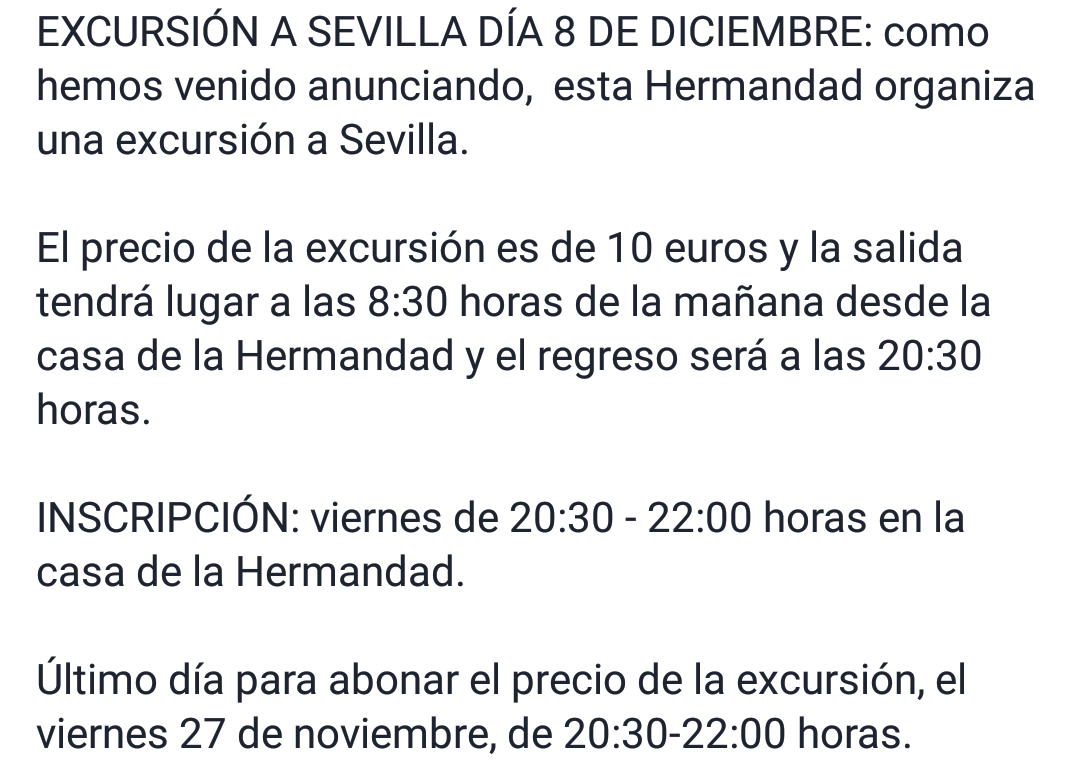 hmercedalm's tweet photo. ¡ATENCIÓN! EXCURSIÓN A SEVILLA.
¿Te lo vas a perder? https://t.co/B0lFgd9vje