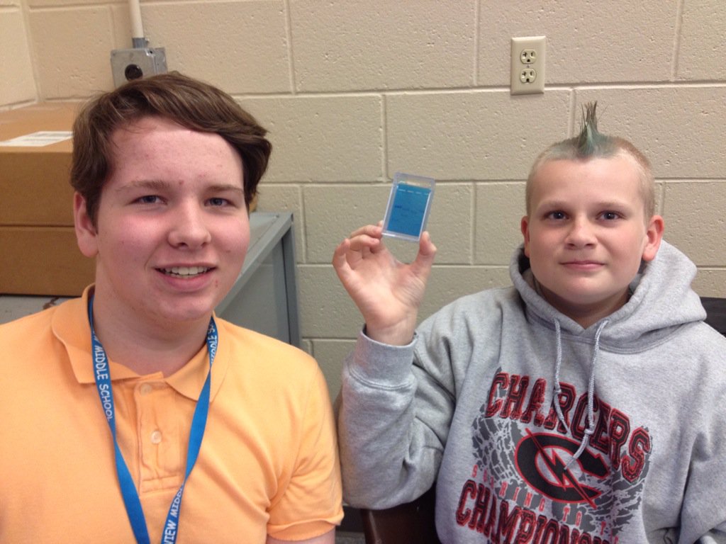 MrBlantonLMS's tweet photo. Medical Detectives Garet and Clay with their DNA electrophoresis results. Clear results = murder mystery solved. https://t.co/ncSnf0jlYb