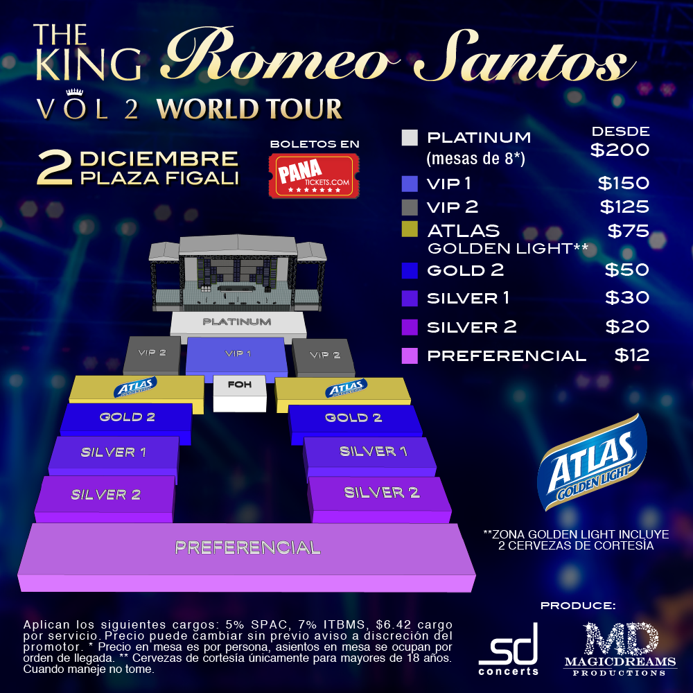 magicdreamsinc's tweet photo. Mapa de precios y secciones para este esperado concierto #RomeoPTY #Vol2WorldTour  ¿Ya tienes tu boleto? https://t.co/m2rC51c1NI