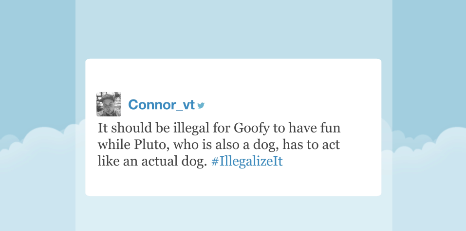 FallonTonight's tweet photo. "Why does [Goofy] get to have all the fun?" Jimmy reads #illegalizeit tweets: https://t.co/ApxQ1OItKT https://t.co/vz5XD72sJf