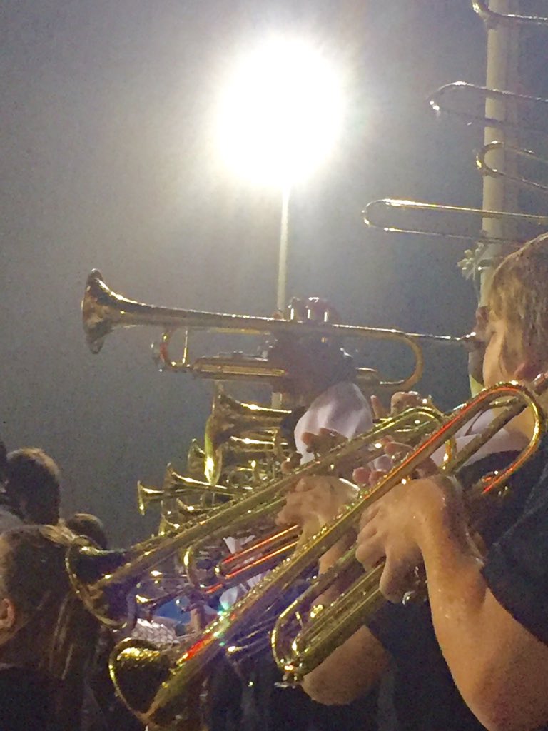 OneMorganBand's tweet photo. The rain couldn't stay away. Almost kickoff. #marchingband @TouchdownMOCO #BringItOn https://t.co/I9xTdYMm15