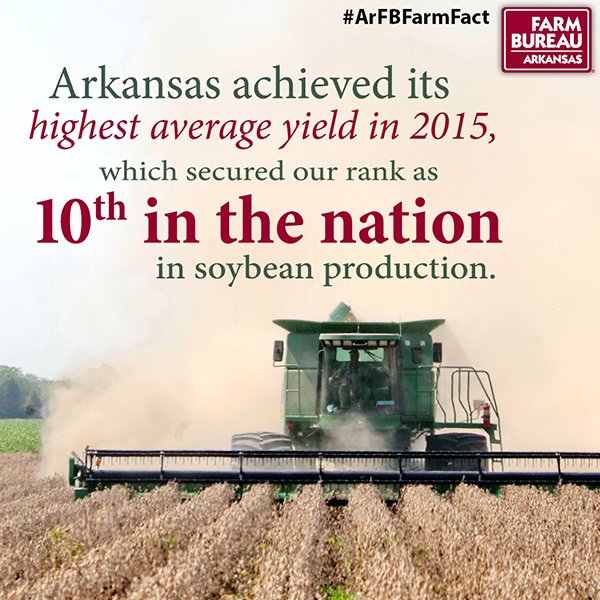 Ark. achieved its highest average soybean yield in 2015 - Now ranked 10th in the nation! - sot.ag/4w5RK