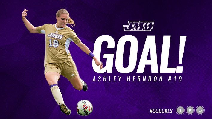 JMUWSoccer's tweet photo. GOAL! DUKES WIN! Jennie Sroba crosses it to Ashley Herndon who heads it home! WHAT A WIN! https://t.co/IznJYWesXE