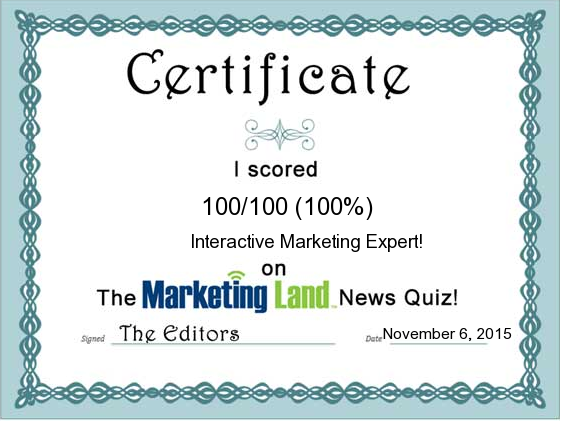 varunmittalSEO's tweet image. I scored 100 out of 100 on The @MarketingLand News Quiz! Try your hand! marketingland.com/?p=150686 #MLquiz