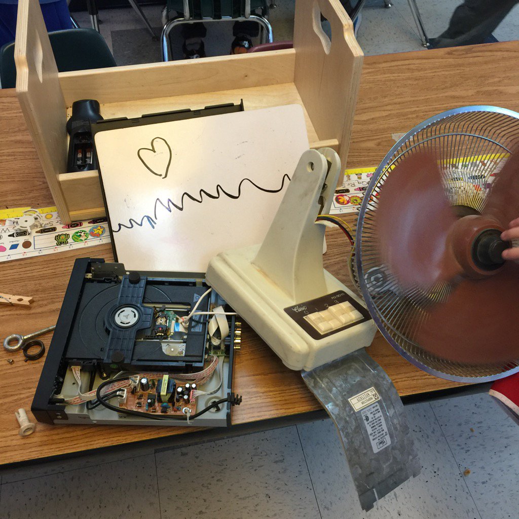 TyrrellsGr1's tweet photo. CD player + fan =heart monitor! #fixitcenter @PHRD_Schools @c_quong @ThiesenMark @TkachukTammy https://t.co/oXizHrCds6