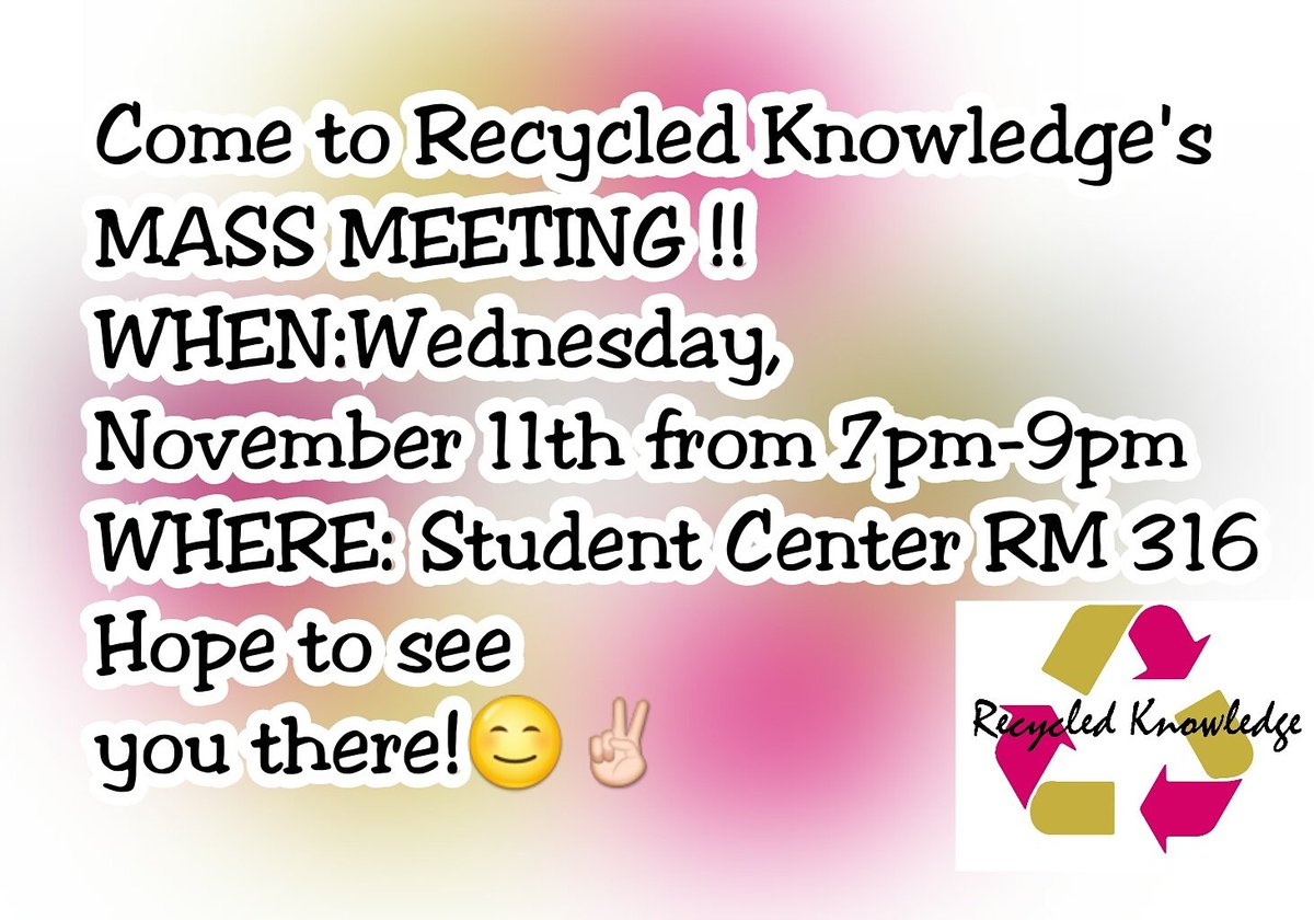 RecycledK's tweet photo. SCHOOL IS OUT THIS WEDNESDAY!!! So, the ladies of Recycled Knowledge want to invite you to our MASS MEETING!!! #RK❤💛 https://t.co/RhITYZcRmq