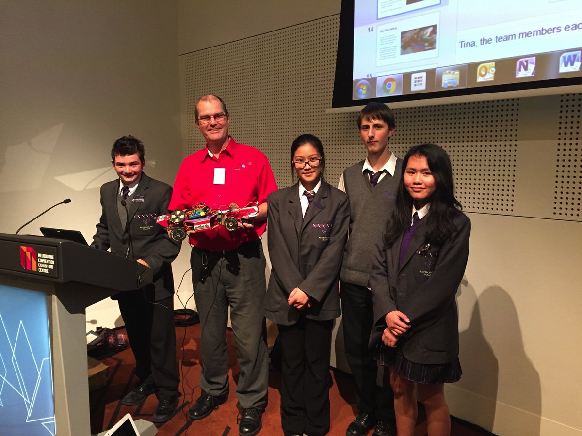 rgesthuizen's tweet photo. My students showcased their @birdbraintech #Autocar model at #EdGameVic. I am so proud of this team :-) https://t.co/xwQae4aH2P