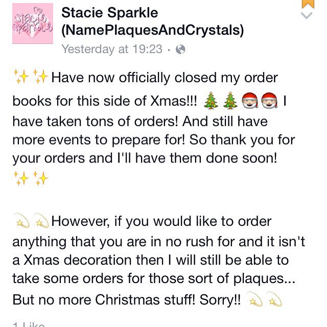 Stacie_Sparkle's tweet photo. Having to close my order books the earliest I ever have! Too busy this year! #indemand Sorry to disappoint! #Xmas 🎅 https://t.co/mOvZuHJRVM