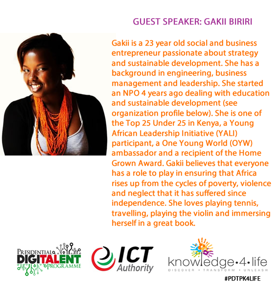 knwldg4life's tweet photo. Guest speaker: Gakii Biriri @DigiTalentKe @MikeMachariaSST @sevenseastech @ICTAuthorityKE #pdtpk4life https://t.co/Cosyx8UDk4
