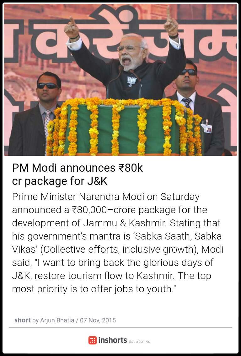 AntimaJassi's tweet photo. PM announces ₹80k cr package fr J&amp;K
https://t.co/LQyTmfaVKL
 @inshorts #Modi wants progress so parties r against him https://t.co/bvyOLA2KcA