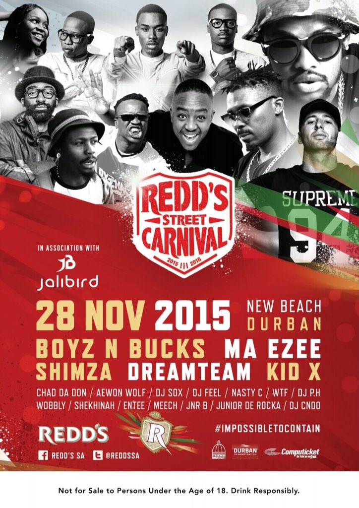 JuniorLavie's tweet photo. #ReddsCarnivalDBN Saturday 28Nov at The New Beach cc @Shimza_dj S/O to @ReddsSA @Jalibird @Sibs_Jali https://t.co/VGy5TqzVpi