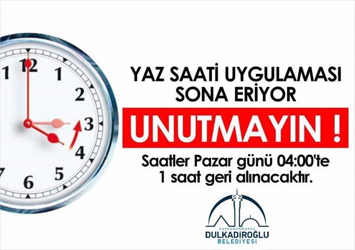 Yaz saati uygulaması sona eriyor saatlerinizi geri almayı unutmayınız.