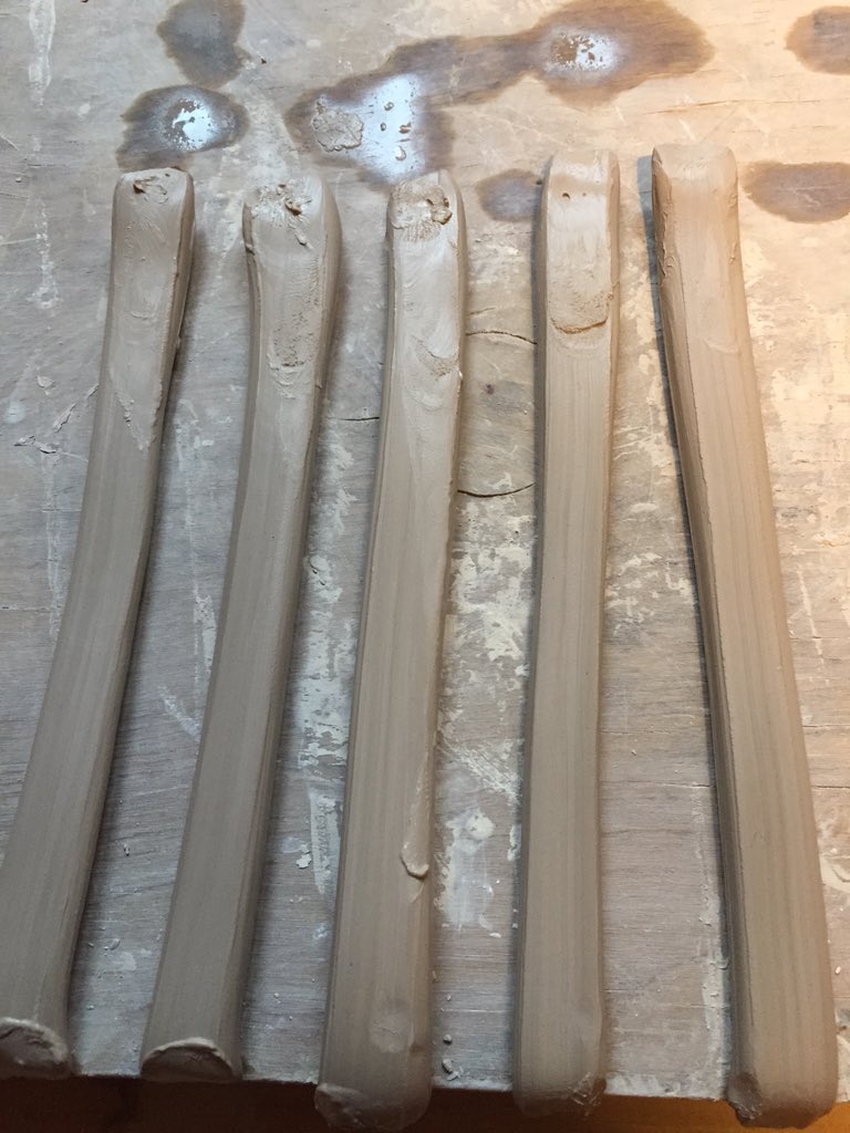 dbenhamceramics's tweet image. Pulling handles and trimming feet today x #pottery #pullinghandles #trimmingpots